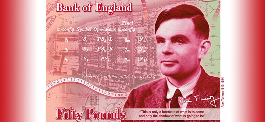Het concept van het nieuwe 50 pond biljet met Alan Turing
